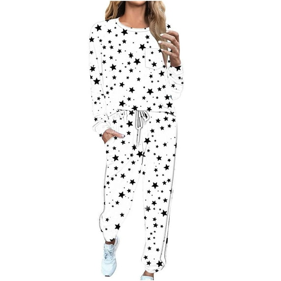 YUGYXL 2 Piece Comfy Casual Loungewear Set for Women Fashion Print Going Out Outfits with Long Sleeve Shirt and Sweatpants D Multicolor XL