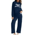thumbnail image 1 of YUGYXL 2 Piece Lounge Sets for Women Fall Sweatsuits Bow Print Long Sleeve Crew Neck Wide Leg Sweatpants Matching Tracksuit Dark Blue M, 1 of 7