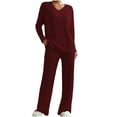 thumbnail image 1 of YUGYXL 2 Piece Outfits for Women Long Sleeve Knit Sweater Top and Wide Leg Pants Ribbed Lounge Matching Set Fall Winter Wine XXL, 1 of 9