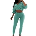 thumbnail image 1 of YUGYXL 2 Piece Outfits for Women Loose Fitted Cropped Sweatshirts Top Long Joggings Sets Casual Plus Size Tracksuit Green L, 1 of 5