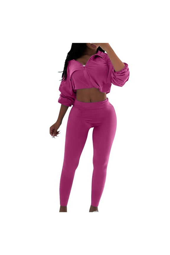 2 Piece Outfits for Women Loose Fitted Cropped Sweatshirts Top Long Joggings Sets Casual Plus Size Tracksuit Purple L