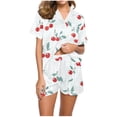 thumbnail image 1 of YUGYXL 2 Piece Pajama Set Graphic Button Down Short Sleeve Lapel Shirt Pj Short Pajamas for Women Top and Shorts Pjs Sets D Light Blue S, 1 of 7