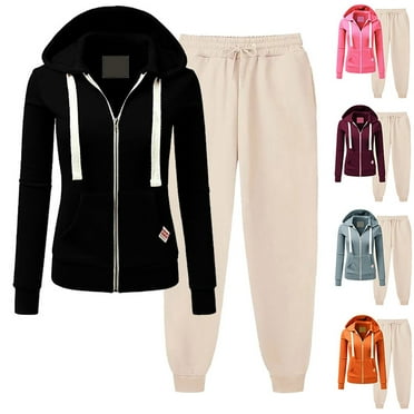 YUGYXL 2 Piece Sweatsuits for Women Comfy Plus Size Thin Fleece Outfits Fashion Slim Fit Hoodie Sweatshirt and Sweatpants Solid Tracksuits Set Fall Savings Orange,S