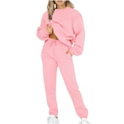 YUGYXL 2 Piece Sweatsuits for Women Lightweight Comfy Thin Fleece Outfits Fashion Crew Neck Solid Color Sweatshirt and Sweatpants Tracksuits Set Lightning Of The Day