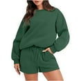 thumbnail image 1 of YUGYXL 2 Piece Sweatsuits for Women Oversize Thin Fleece Outfits Fashion Crew Neck Sweatshirt and Shorts Solid Color Tracksuits Set Today's, 1 of 7