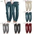thumbnail image 1 of YUGYXL 2PC Cotton Linen Pants for Women Summer Drawstring Button Long Pants Office Stretch Waist Straight Pants with Pockets Black XXL, 1 of 6