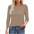 thumbnail image 1 of YUGYXL 3/4 Length Raglan Sleeve Tshirts for Women Front Ruffle Tunics Blouses Breathable Hollow Out Tops Clearance Sales Khaki XXXL, 1 of 8