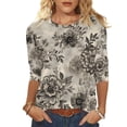 thumbnail image 1 of YUGYXL 3/4 Length Sleeve Shirts for Women Spring Floral Printed Crew Neck Cute Blouses Fahsion Casual Dressy Tunic Tops D Multicolor XXL, 1 of 5
