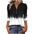 thumbnail image 1 of YUGYXL 3/4 Length Sleeve Tops for Womens Dressy Casual Henley V-Neck Summer Tops Pleated T-Shirts Loose Fit Work Blouses Black L, 1 of 6
