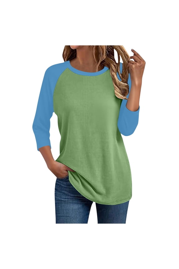 3/4 Length Sleeve Womens Baseball Tops Casual Tees Tops T-Shirt Matching Plus Size Blouses Army Green XXL