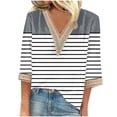 thumbnail image 1 of YUGYXL 3/4 Sleeve Tops for Women V Neck Loose Fit Boho Shirts Lace Printed Casual Spring Summer Fashion Gray M, 1 of 5