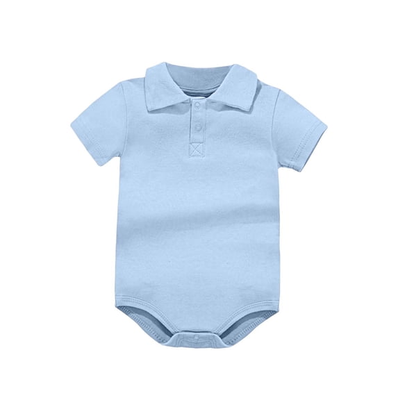 YUGYXL Baby Boys Lapel Bodysuits Comfy Cotton Short Sleeve Soft Onesie Newborn Infant One Piece Outfits for 0-24 Month Light Blue Jumpsuit