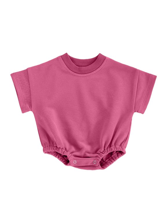 Baby Bubble Onesie Romper Clothes Short Sleeve Summer Solid Color T-Shirt Footless Outfits Pink Jumpsuit