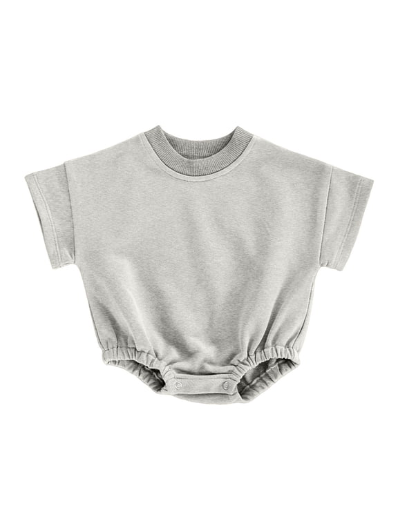 Baby Bubble Onesie Romper Clothes Short Sleeve Summer Solid Color T-Shirt Footless Outfits Silver Jumpsuit