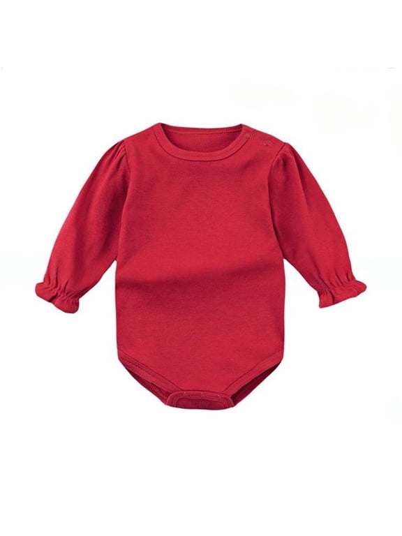 Baby Bubble Romper Long Sleeve Bodysuit T-Shirt Solid Color,Baby Summer Clothes,Button T-Shirt Outfits Red Jumpsuit