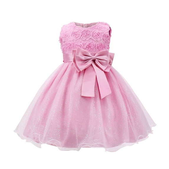YUGYXL Baby Girls Cotton Dress Toddler Flower Girl Solid Color Soft Formal Gowns Fashion Bow Tie Tiered Tulle Pageant Birthday Princess Dresses Clearance Sale Size 8-9 Years