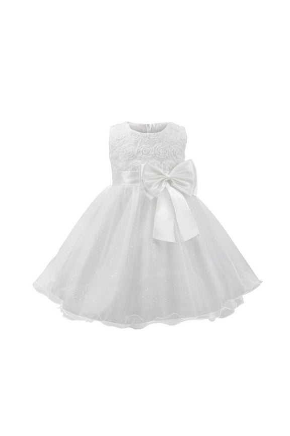 Baby Girls Cotton Dress Toddler Flower Girl Solid Color Soft Formal Gowns Fashion Bow Tie Tiered Tulle Pageant Birthday Princess Dresses Holiday Gift for Girl Size 8-9 Years