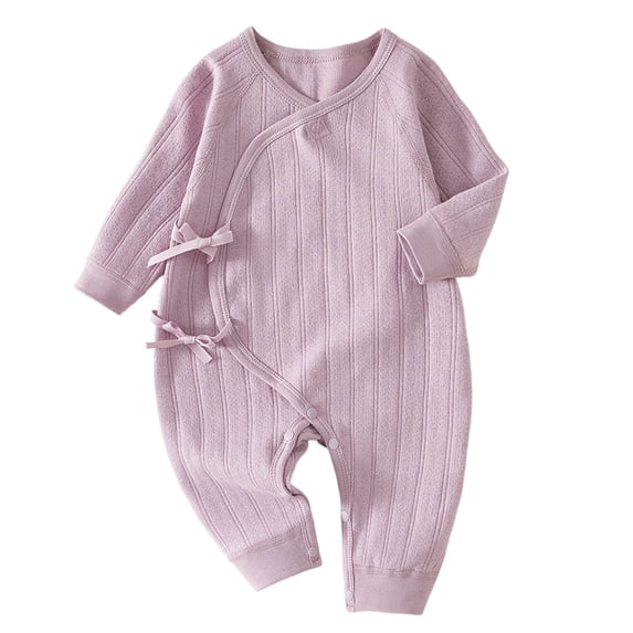 YUGYXL Baby Kimono Style Romper Ribbed Knit Onesie with Side Bow Tie Detail and Snap Crotch Infant Wrap Jumpsuit Clothing Purple Jumpsuit