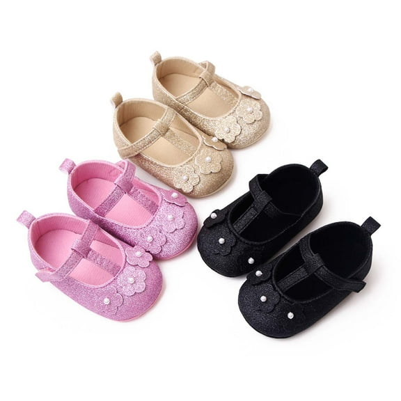 YUGYXL Baby Mary Jane Flats Princess Dress Shoes Non Slip Soft Rubber Sole Crib Sneaker for Homecoming Black,6-8 Months