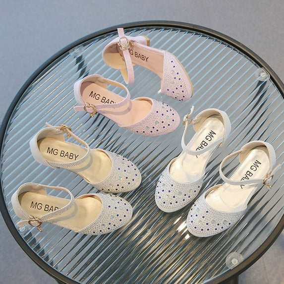 YUGYXL Baby Toddler Girls Soft Sole Leather Shoes T-Strap Anti Skid Sole First Walker Princess Crib Shoes Flat Loafers Silver,10 Years