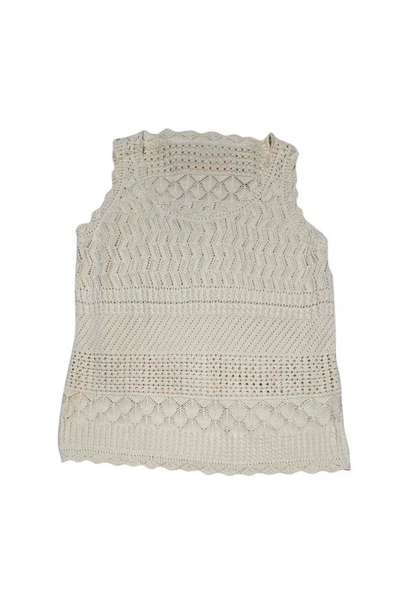 Beach Vacation Clothes for Women Spring Summer Crochet Sweater Vest Tank Tops Cover Ups Resort Outfits Khaki M