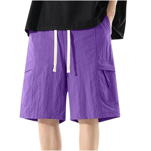 YUGYXL Big and Tall Cargo Shorts for Men 2025 Drawstring Wide Leg Shorts with Multi Pockets Camping Shorts Purple M
