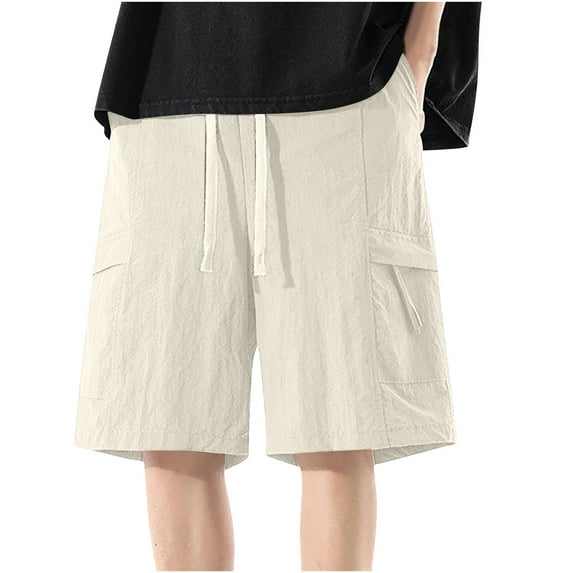 YUGYXL Big and Tall Cargo Shorts for Men 2025 Drawstring Wide Leg Shorts with Multi Pockets Camping Shorts White L