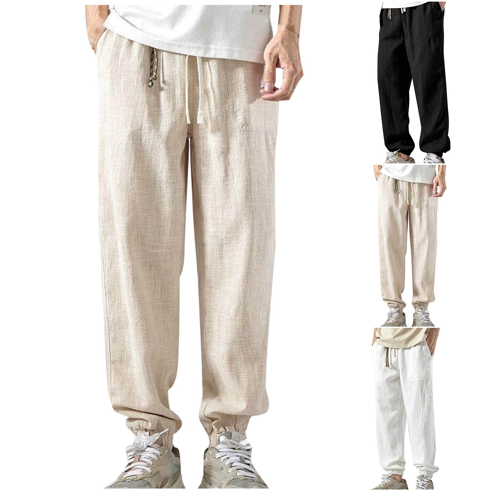YUGYXL Big and Tall Linen Pants for Men Drawstring Thin Lightweight ...