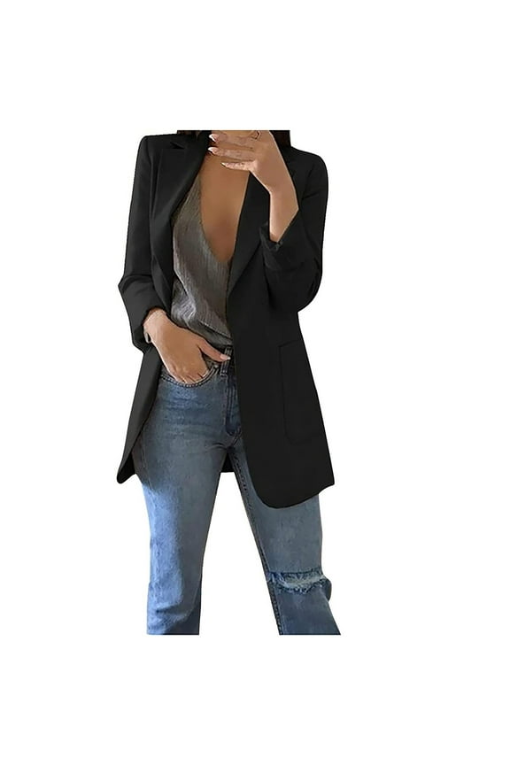 Black Blazer Cardigan for Women Plus Size Notched Lapel Shrug Open Front Blazers Fall Long Sleeve Suit Jacket Trendy Slim Fit Blazer Jacket Fall