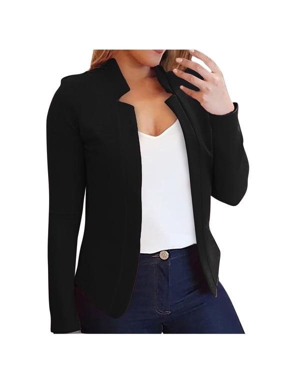 Blazer Jacket for Women Plus Size Long Sleeve Casual Suit Jackets Notch Collar Work Office Blazers Lightweight Solid Open Front Cardigan Black,XXXL