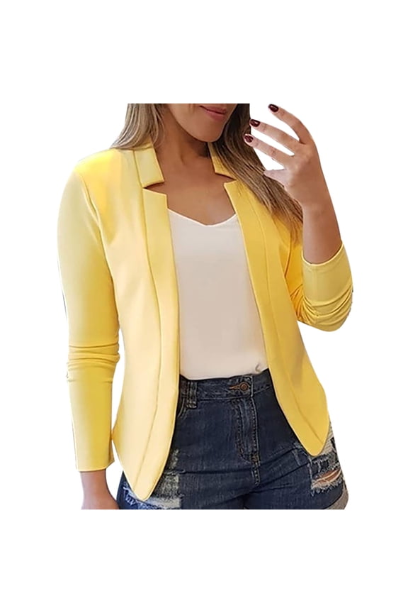 Blazer Jacket for Women Plus Size Long Sleeve Casual Suit Jackets Notch Collar Work Office Blazers Lightweight Solid Open Front Cardigan 2025 Clearance Yellow,XXXL