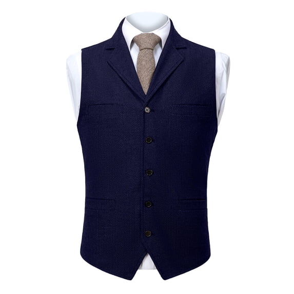 YUGYXL Blazer Vest Men Casual Notch Collar Suit V Neck Office Dress Vest Dressy Button down Sleeveless Waistcoat with Pocket Navy S