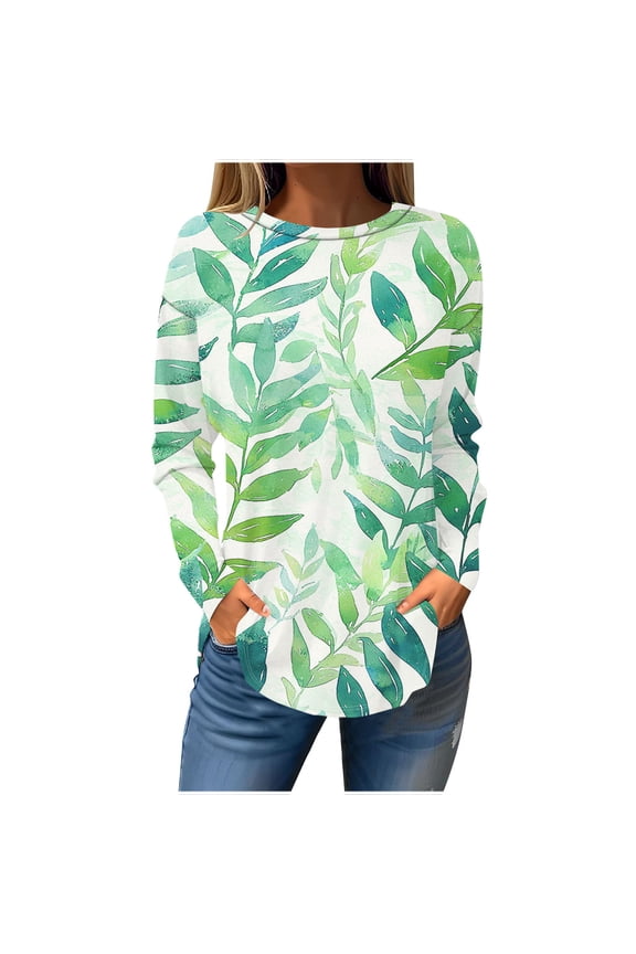 Blouses for Women Dressy Casual Crewneck Long Sleeve T-Shirts Loose Fitted Fall Tunic Tops Comfy Graphic Clothes Green Sweatshirts XXXXXL