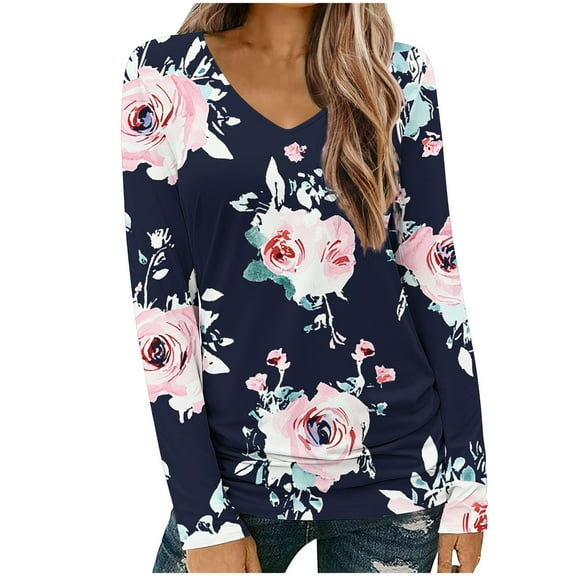 YUGYXL Boho Tops for Women Floral Graphic Fashion Shirts Casual Loose Comfy Pattern Dressy Plus Size Blouses Tunic Tees A Black XL