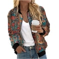 thumbnail image 1 of YUGYXL Bomber Jackets for Women Zip Up Casual Long Sleeve Varsity Jacket Lightweight Spring Fall Clothes with Pockets Brown Jackets M, 1 of 5