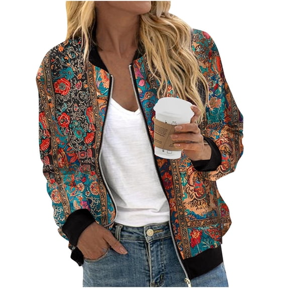 YUGYXL Bomber Jackets for Women Zip Up Casual Long Sleeve Varsity Jacket Lightweight Spring Fall Clothes with Pockets Brown Jackets M
