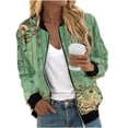 thumbnail image 1 of YUGYXL Bomber Jackets for Women Zip Up Casual Long Sleeve Varsity Jacket Lightweight Spring Fall Clothes with Pockets Green Jackets XL, 1 of 5