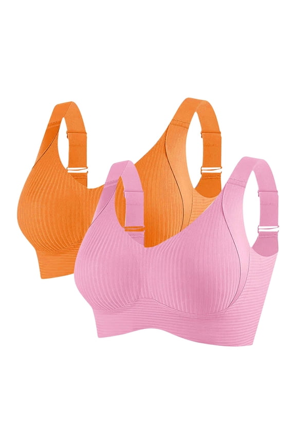 Bras for Women 2 PC No Underwire Full Coverage Sports Bras Seamless Comfortable Bralettes Push up Wireless Underwear Pink L