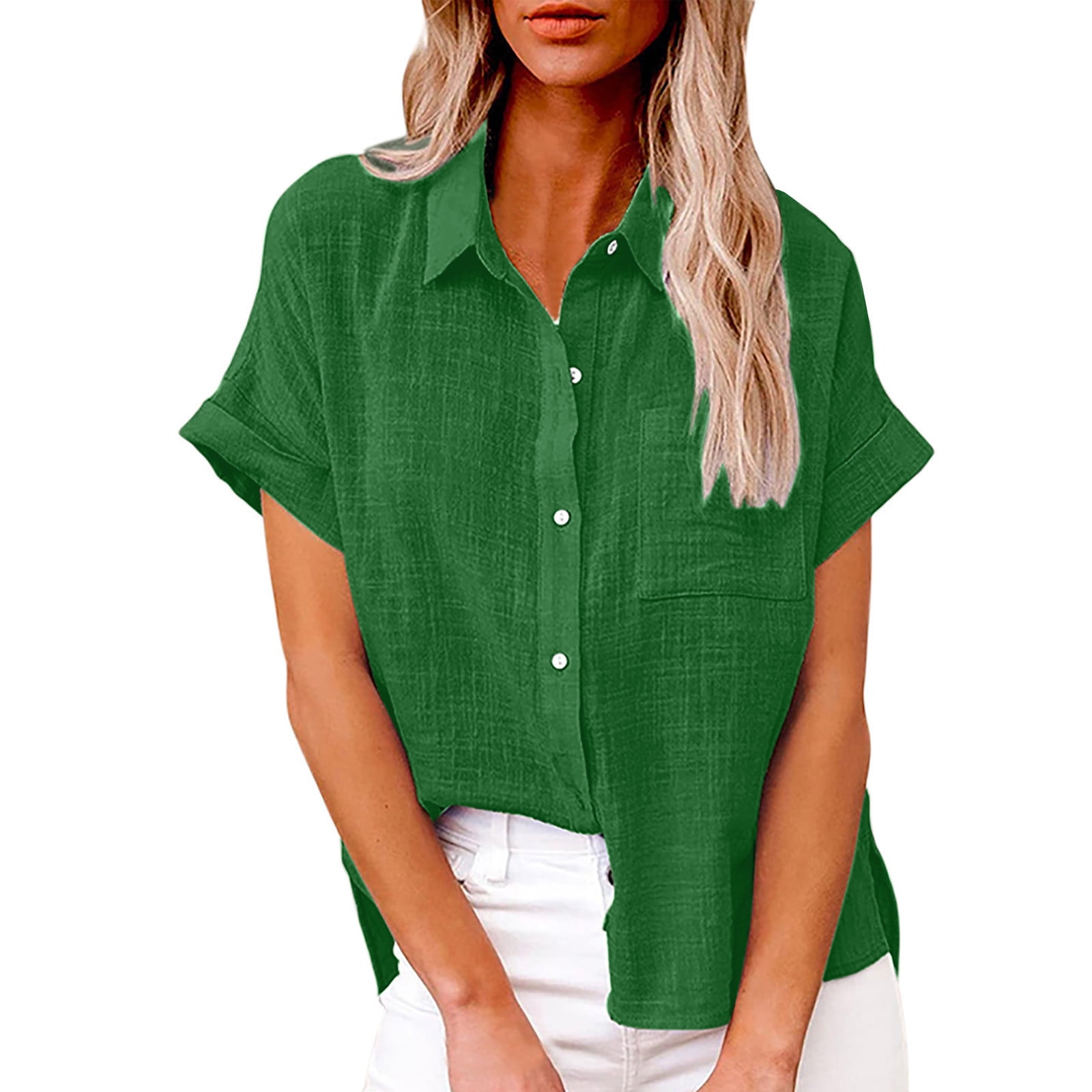 Loose-Fit Solid Color Linen Blend Shirt for Women