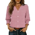 thumbnail image 1 of YUGYXL Button Down Shirts for Women 3/4 Length Sleeve Business Casual Blouses Summer Tops Red XXL, 1 of 6
