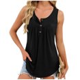 thumbnail image 1 of YUGYXL Button Down Tank Tops Womens Sleeveless Shirt Pleated Front Casual Loose Fit Pleated Tunic Blouse Summer Going Out Blouses Black L, 1 of 9
