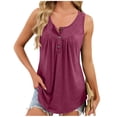 thumbnail image 1 of YUGYXL Button Down Tank Tops Womens Sleeveless Shirt Pleated Front Casual Loose Fit Pleated Tunic Blouse Summer Going Out Blouses Wine L, 1 of 9
