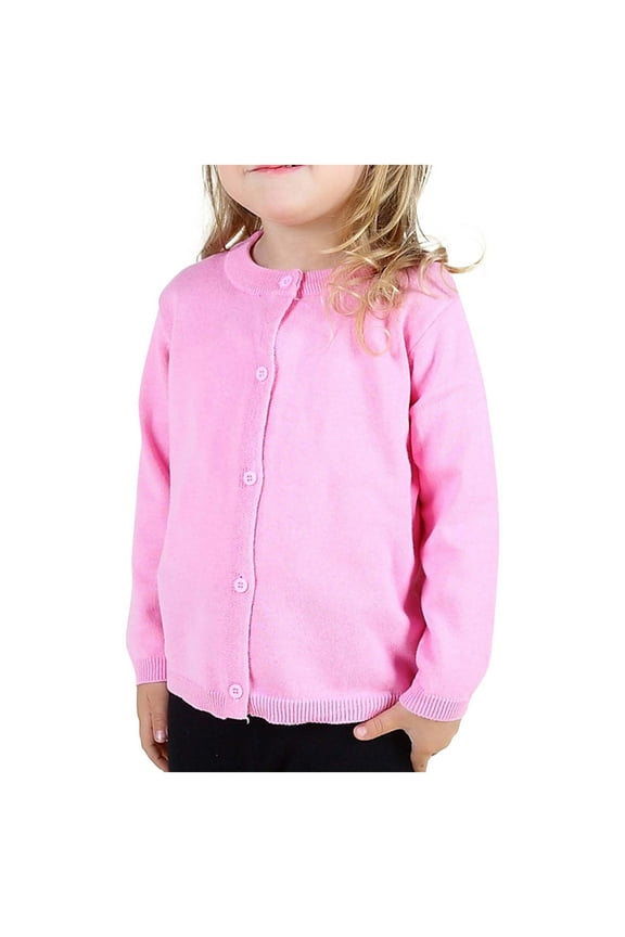 Button Down Knit Cardigan for Girls Toddler Kids Solid Color Lounge Knitted Sweater Fall Warm Ribbed Textured Knitwear Jacket December Gift for Baby Pink,3 Years