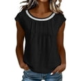 thumbnail image 1 of YUGYXL Cap Sleeve Tops for Women Lace Patchwork Boho Ruched Summer Western Linen Tops Casual Loose Crew Neck T Shirts Black Tops L, 1 of 8