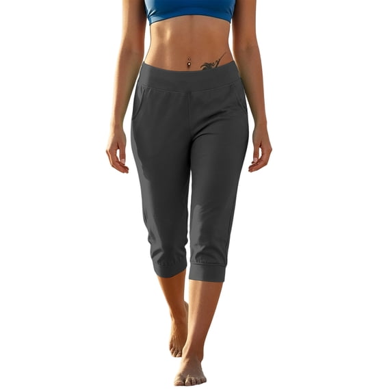 YUGYXL Capris For Women With Pockets Golf Pants High Waisted Stretch Pull On Ankle Business Casual Travel Athletic Work Dark Gray Pants L