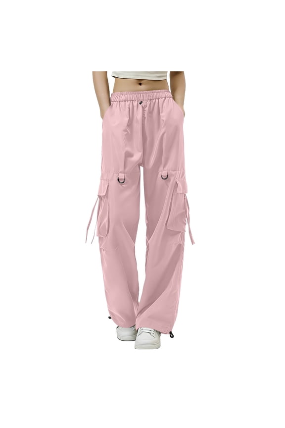 Cargo Pants for Women Baggy High Waisted Parachute Pant with Pockets Teen Girls Wide Leg Y2K Casual Trousers Pink Pants XL