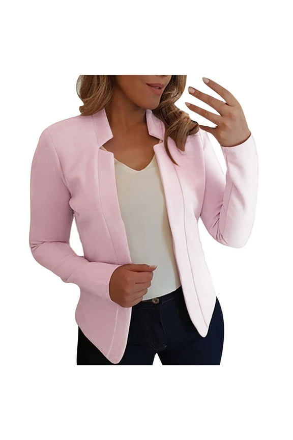 Casual Blazer Jacket for Women Plus Size Long Sleeve Professional Suit Jackets Notch Collar Work Office Blazers Lightweight Solid Open Front Cardigan Today Pink,M