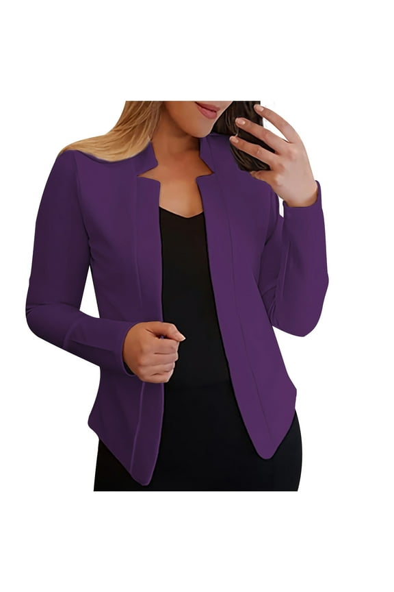 Casual Blazer Jacket for Women Plus Size Long Sleeve Professional Suit Jackets Notch Collar Work Office Blazers Lightweight Solid Open Front Cardigan Gift for Girlfrind Purple,S