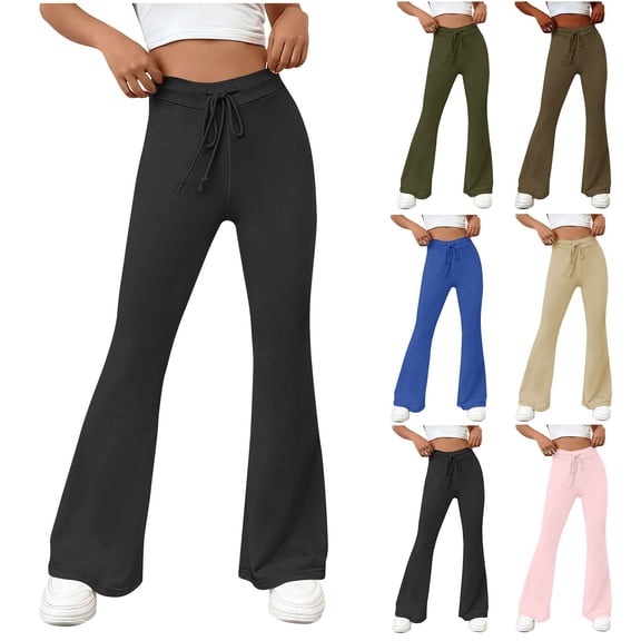 YUGYXL Casual Boot Cut Yoga Flared Pants for Women Lady High Waisted Workout Jogging Lounge Sweat Pants Plus Size Gym Stretch Activewear Leggings Blue,L