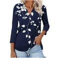 thumbnail image 1 of YUGYXL Casual Collared Shirts for Women 3/4 Length Sleeve Blouses Business Tops V Neck Tunics Print Tshirts Navy XXL, 1 of 5